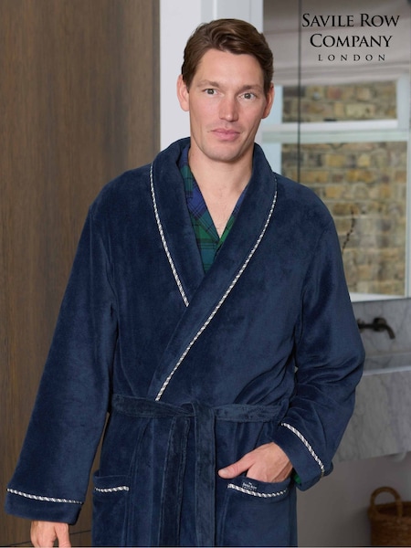 Savile Row Company Blue Lightweight Soft Fleece Rope Edge Dressing Gown (W06181) | £50