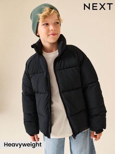Black - Microfleece Lined Padded Hoodless Coat (3-16yrs)