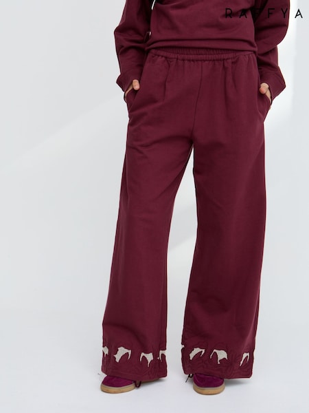 Raffya Red Lily Anne Cut Out Embroidered Wide Leg Trousers (W06239) | £90