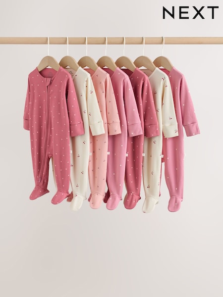 Pink Cherry Print - Two Way Zip Baby Sleepsuits (0mths-3yrs)