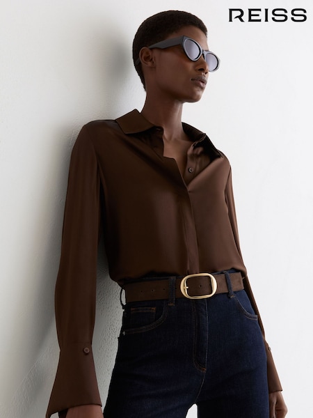 Reiss Chocolate Athena Suede Oval-Buckle Belt (W06516) | £78