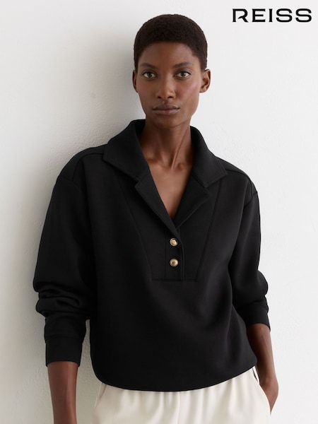 Reiss Black Bella Premium Interlock Collar Sweatshirt (W06524) | £130