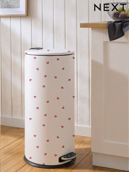 Pink 30l Heart Print Soft Close Pedal Bin (W06553) | £75