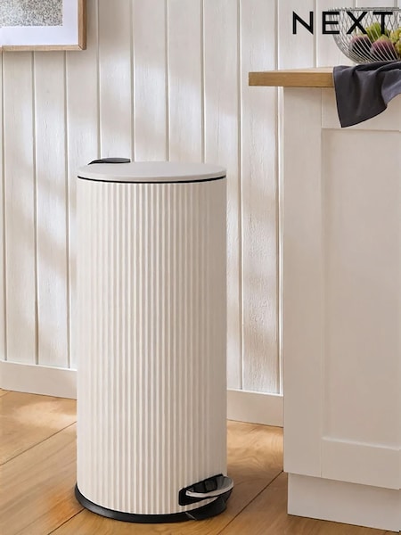 Natural 30l Stripe Soft Close Pedal Bin (W06556) | £75