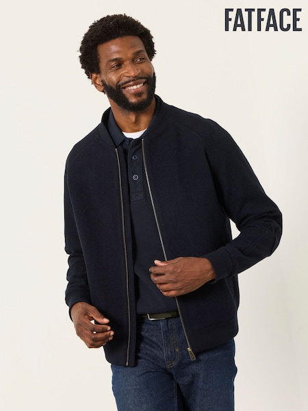 Navy - Regular Fatface Wool Mix Bomber Jacket
