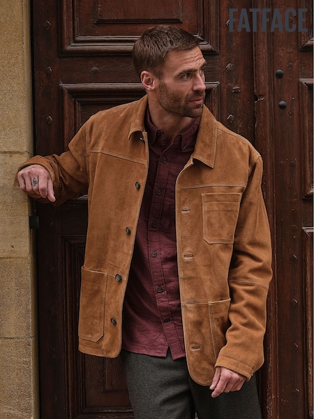 Light Brown - Regular Fatface 100% Suede Worker Jacket