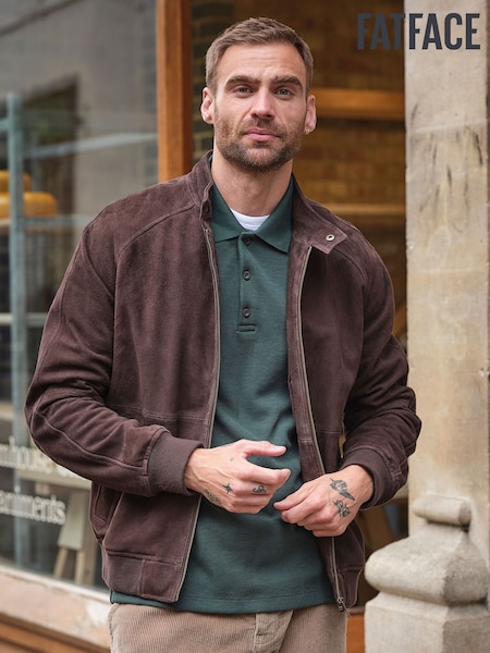 Chocolate Brown - Regular Fatface 100% Suede Bomber Jacket