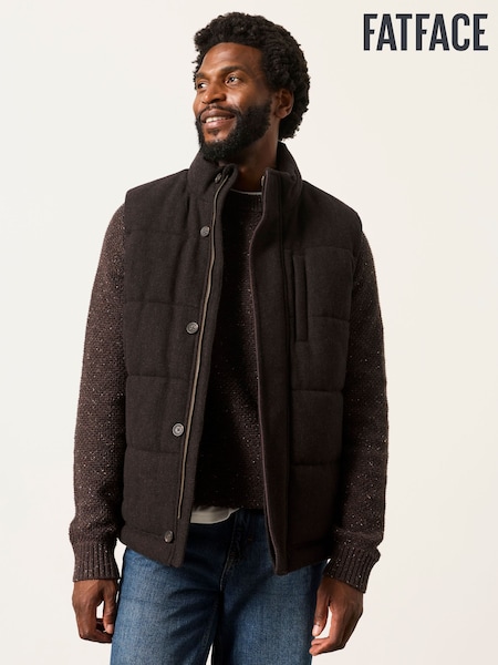 Brown - Regular Fatface Tarn Herringbone Wool Mix Gilet