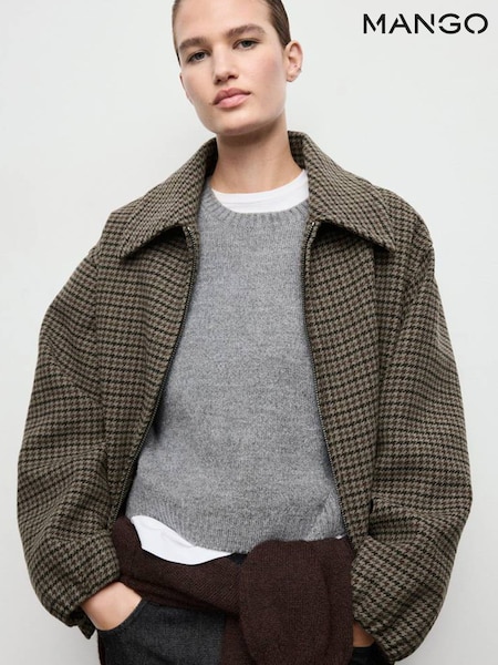 Mango Brown Tweed Check Bubble Sleeve Jacket (W06607) | £110