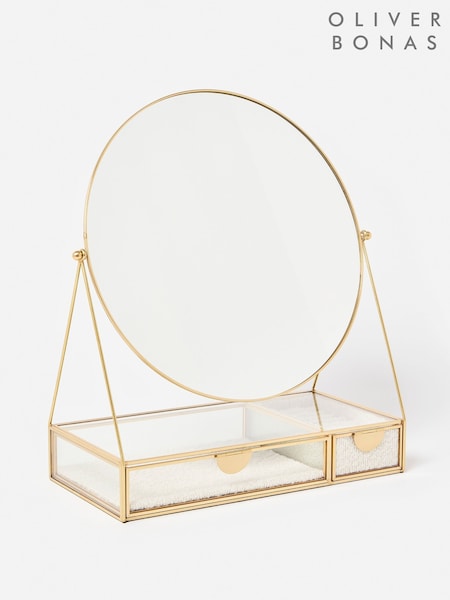 Oliver Bonas Cream Gold & Glass Boucle Dressing Table Mirror (W06609) | £70