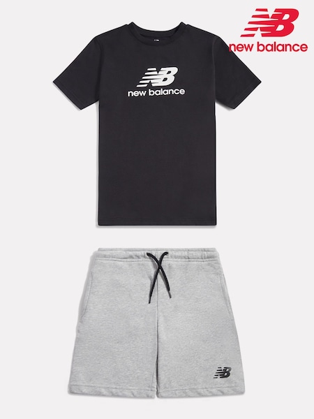 New Balance Black Stacked Logo T-Shirt & FT Shorts Set (W06633) | £40 -  £48