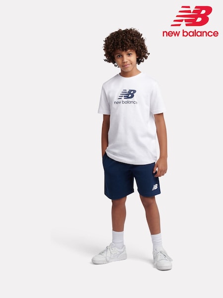 New Balance White Stacked Logo T-Shirt & FT Shorts Set (W06640) | £40 - £48