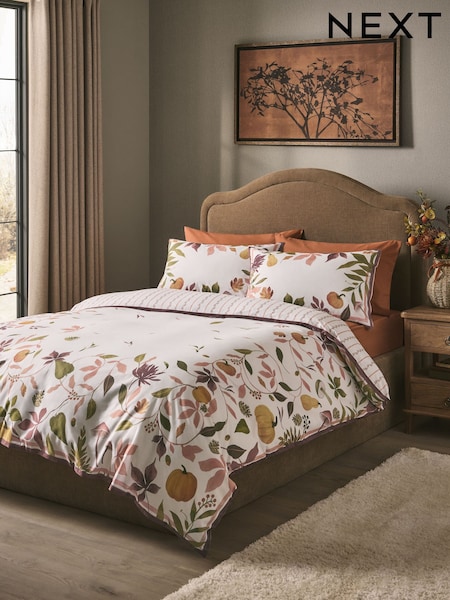 Autumn Floral Reversible Duvet Cover And Pillowcase Set
