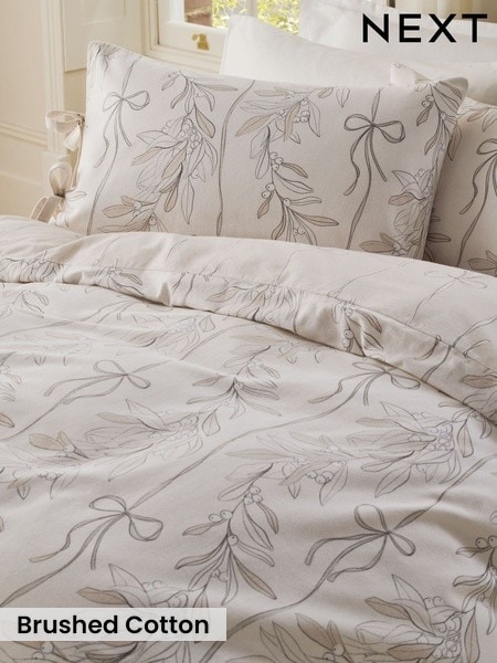 Bow Foliage Brushed Cotton Duvet Cover And Pillowcase Set