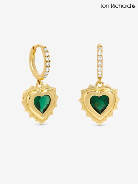 Jon Richard Emerald Green Heart Birthstone Huggie Earrings - August (W07008) | £25