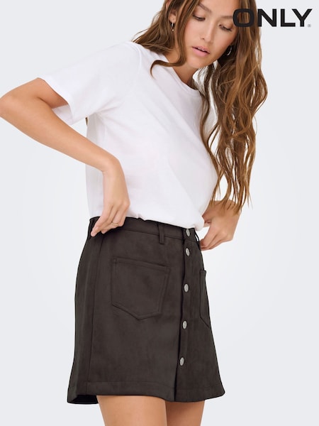 ONLY Brown Button Front Faux Suede Skirt (W07559) | £28