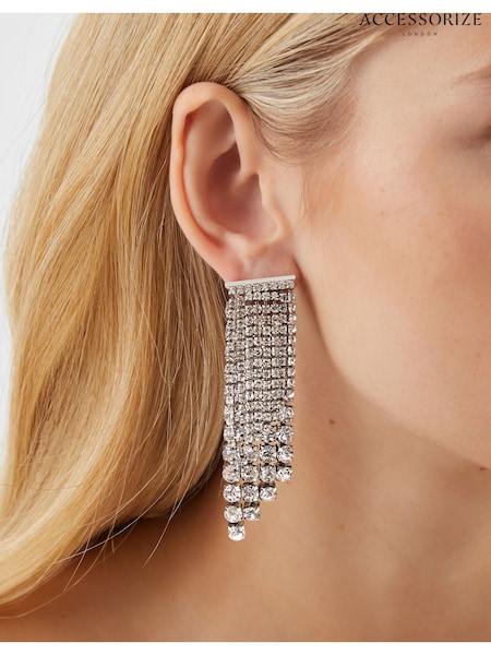 Accessorize Silver Plated Chandelier Double Layer Drop Earrings (W07566) | £17