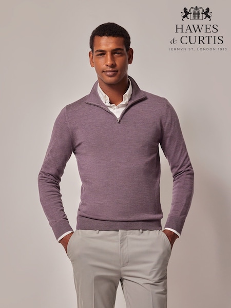 Hawes & Curtis Purple Merino 1/2 Zip Jumper (W07678) | £79