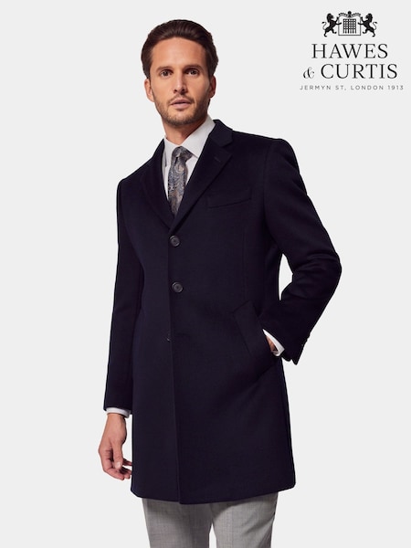 Hawes & Curtis Blue Wool Overcoat (W07679) | £279