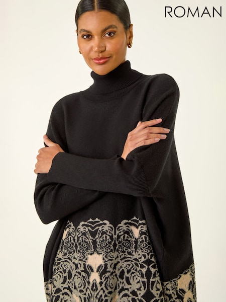 Roman Black Mono Print High Neck Knit Jumper (W07724) | £48