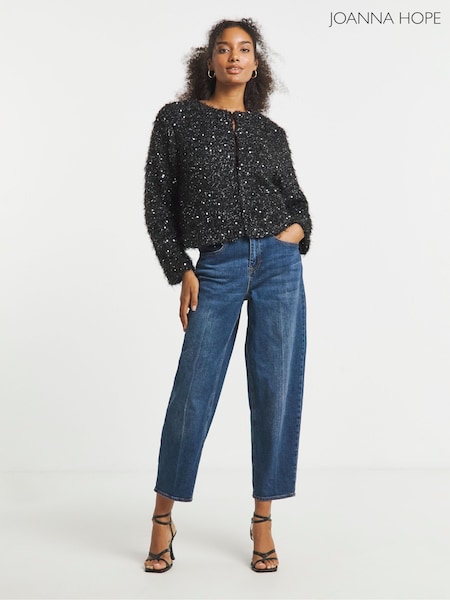 Joanna Hope Sequin Faux Fur Black Jacket (W07747) | £85