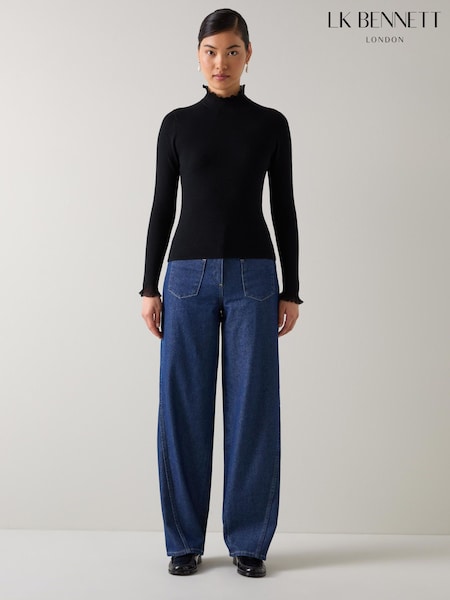 LK Bennett Black Sadie Fine Rib Frill Jumper (W07823) | £149