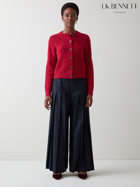 LK Bennett Red Orla Rio Diamond Pointelle Cardigan (W07830) | £179