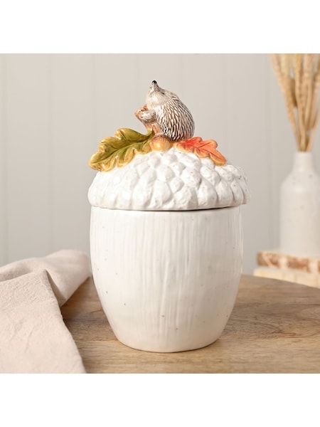 Widdop White Storage Jar - Hedgehog On An Acorn (W07913) | £18