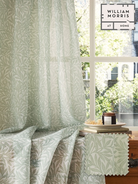 William Morris At Home Green Original Willow Voile Slot Top Sheer Panel Curtain (W08023) | £18 - £24