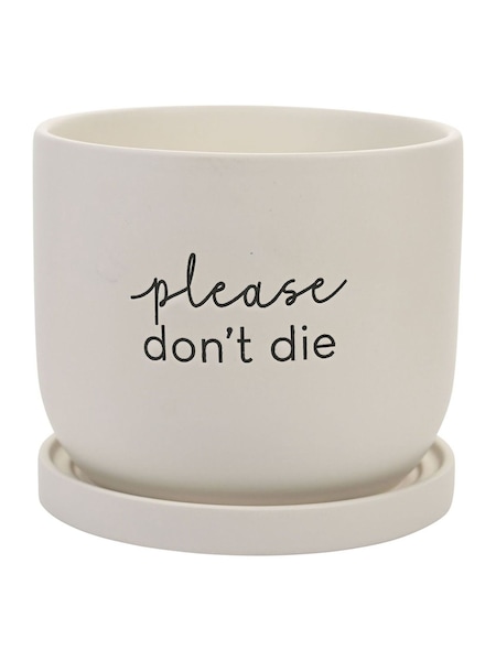 Widdop White Please Dont Die Ceramic Plant Pot (W08041) | £15