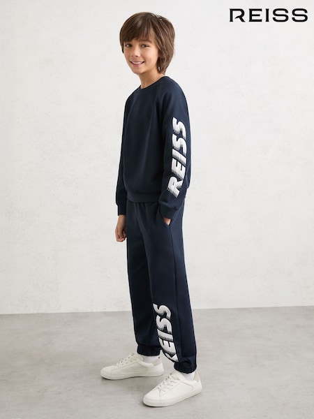 Reiss Navy Ruff 3-9 yrs Cotton Logo-Print Cuffed Joggers (W08124) | £35