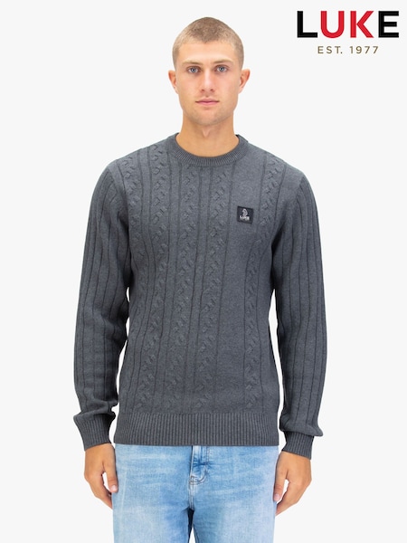 Luke 1977 Purple Mauve Wine Mitcham Cable Knitted Jumper (W08233) | £55