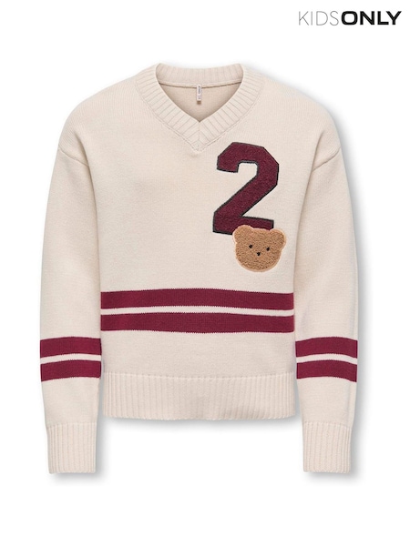 ONLY KIDS Cream Varsity V-Neck Jumper (W08296) | £28