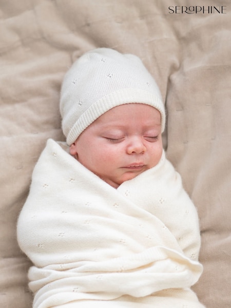 Seraphine White Ivory Baby Washable Cashmere Blend Pointelle Hat (W08479) | £19
