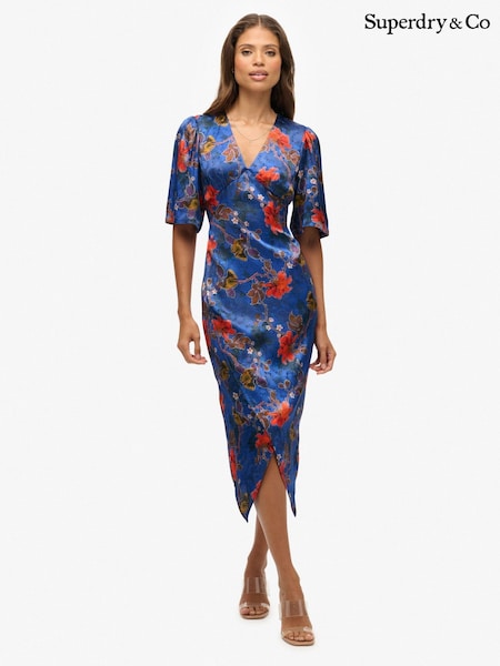 Superdry Blue Short Sleeve Jacquard Midi Dress (W08565) | £90