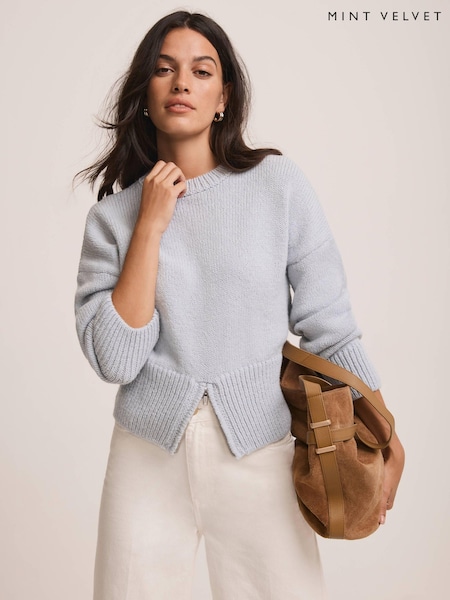 Mint Velvet Blue Knit Zip Hem Jumper (W08634) | £99