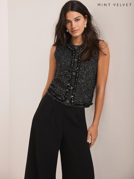 Mint Velvet Black Embellished Sleeveless Top (W08646) | £110