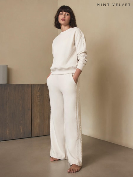 Mint Velvet Cream Cotton Blend Lace Trim Joggers (W08654) | £79