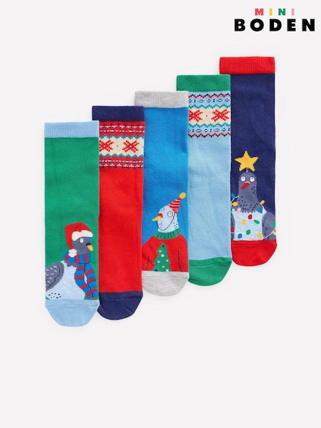 Boden Grey Christmas Socks 5 Pack (W08754) | £19