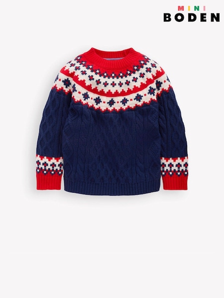 Boden Blue Fair Isle Pattern Cable Jumper (W08755) | £39 - £45