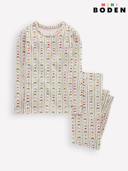 Boden Cream Christmas Snug Henley Pyjamas (W08760) | £25 - £29