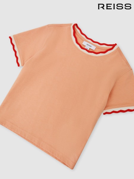 Apricot - Reiss Florrie Cotton Scallop-trim T-shirt