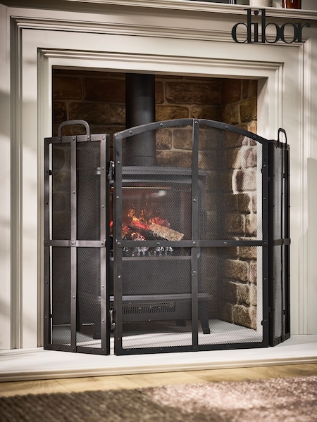 Dibor Black Blacksmith 3-Fold Firescreen with Rivets (W08865) | £135