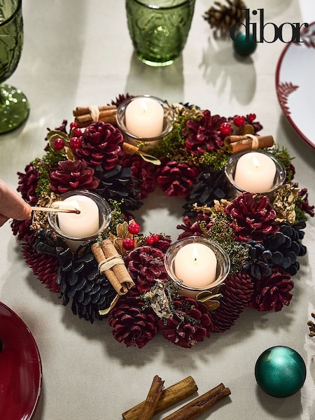 Dibor Cinnamon Pine Round Tealight 30cm Centrepiece (W08869) | £25