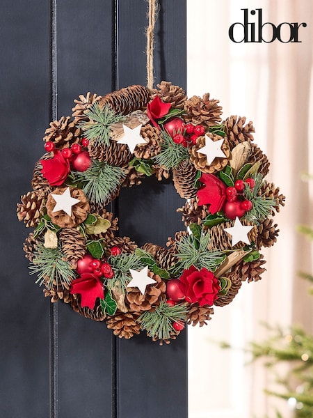 Dibor Stars and Roses Winter 35cm Wreath (W08876) | £25