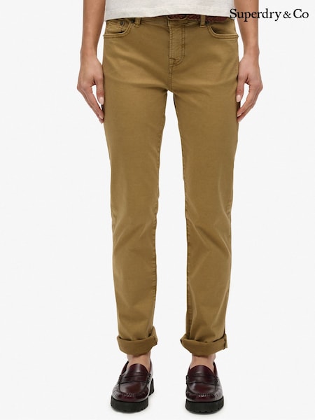 Superdry Brown Mid Rise Slim Sateen Trousers (W08970) | £55