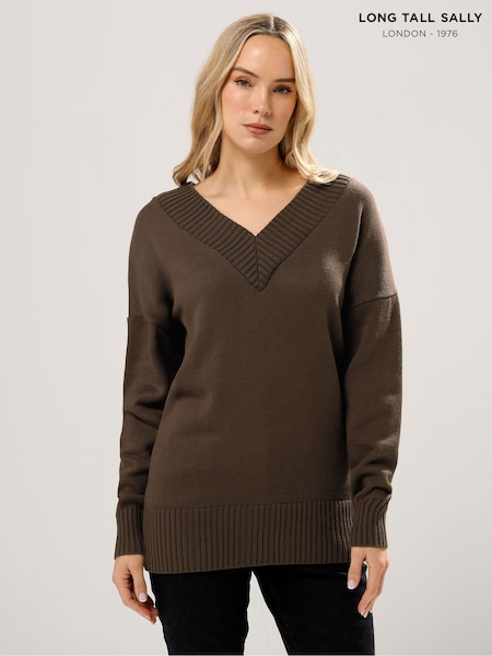 Long Tall Sally Brown V-Neck Jumper (W10057) | £36