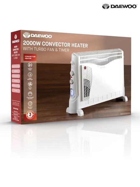 Daewoo White Convector Heater With Turbo & Timer 2000W (W10080) | £40