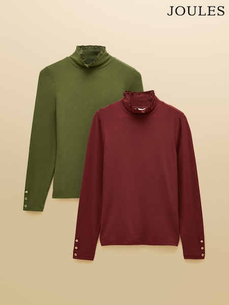 Khaki / Rust Brown - Joules Amy Jersey Layering Tops 2 Pack