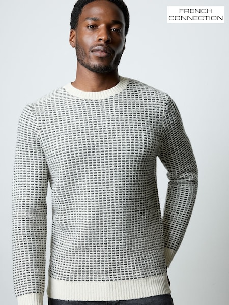 French Connection Grey Textured Waffle Knit Crew Neck Long Sleeve Jumper (W10303) | £69